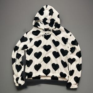 Angel Cult Women’s All Over Cute Black Heart Fleece Hoodie Size Small